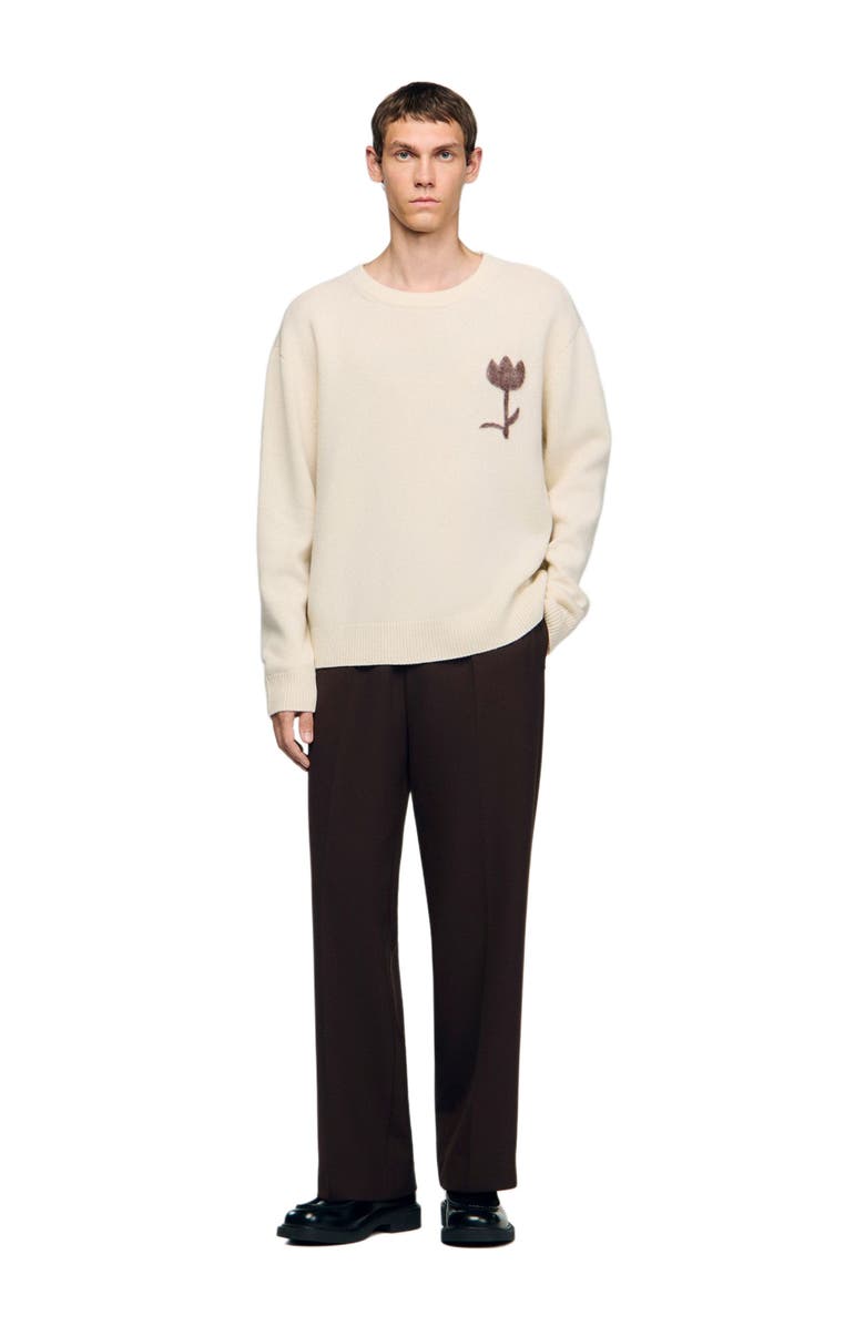 SANDRO Wool sweater with flower detail, Alternate, color, Butter Cream