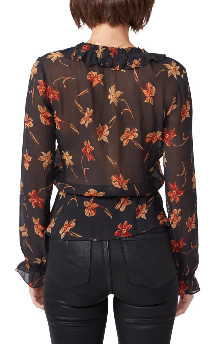 PAIGE Nathalie Floral Silk Popover Blouse, Alternate, color, Black Multi
