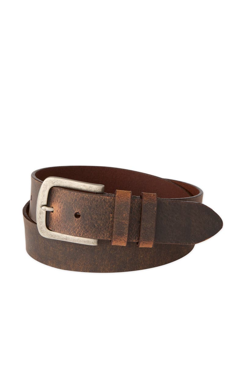 Jack Of Spades Distressed Calfskin Leather Casual Belt, Alternate, color, Brown