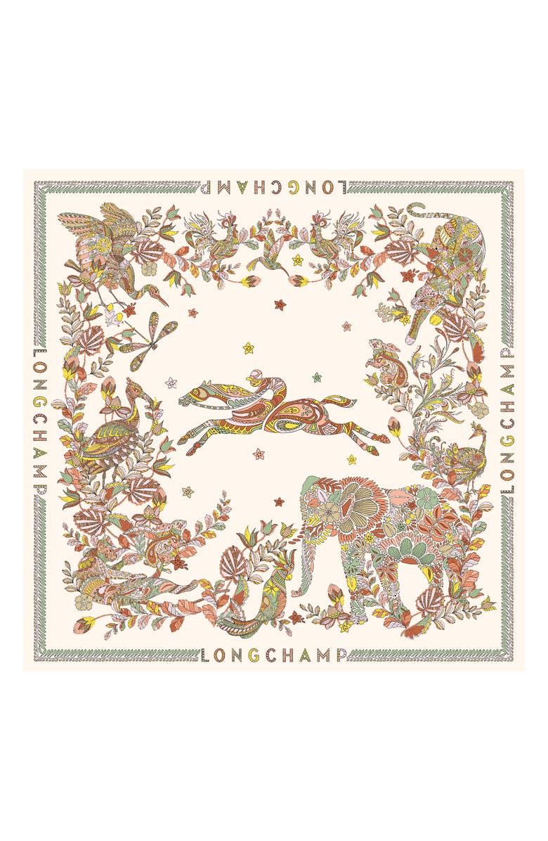 Longchamp Foret Square Silk Scarf, Main, color, Ecru