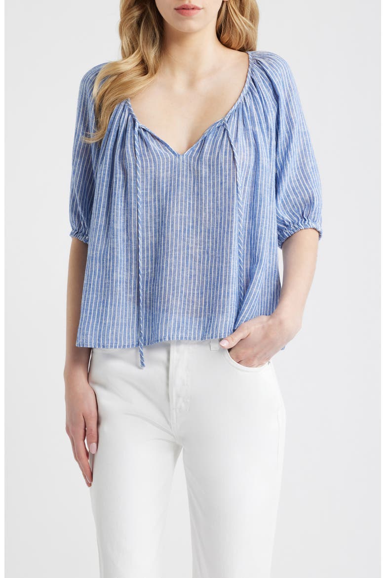 Kirstie Stripe Split Neck Linen Blend Top, Main, color, BARLETTA STRIPE