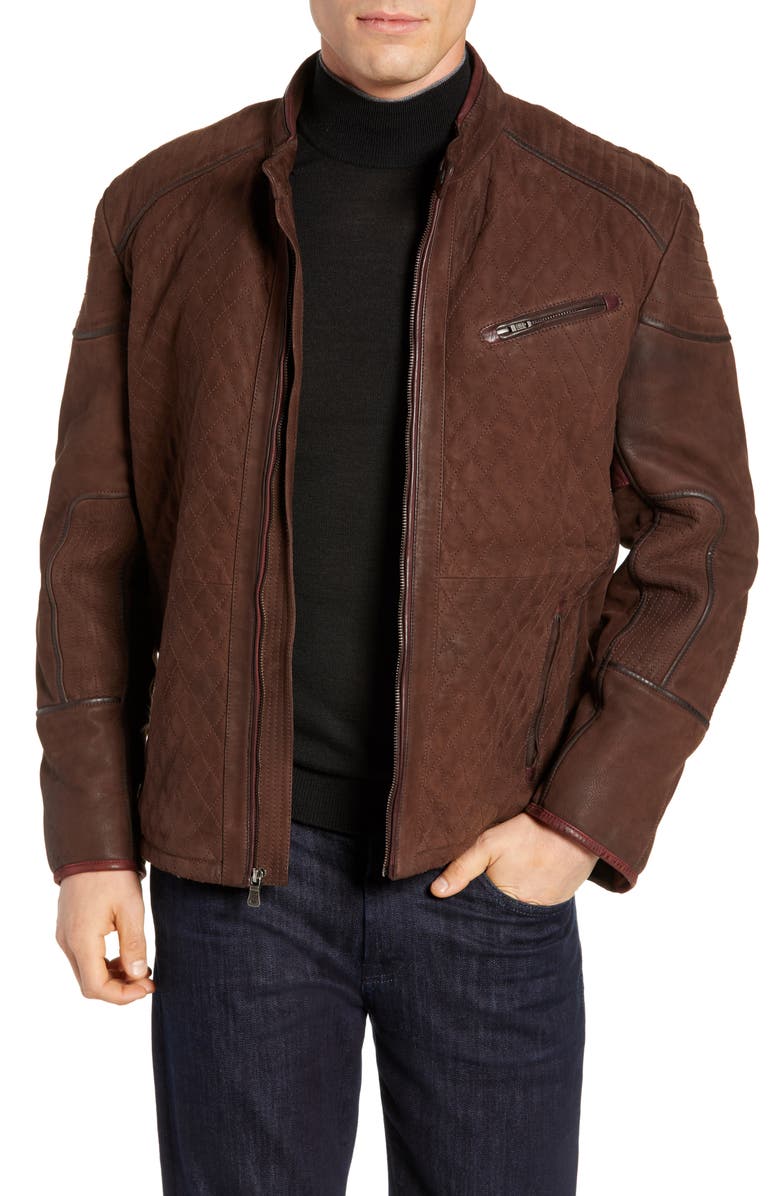 FLYNT Regular Fit Quilt Stitch Leather Moto Jacket, Main, color, 