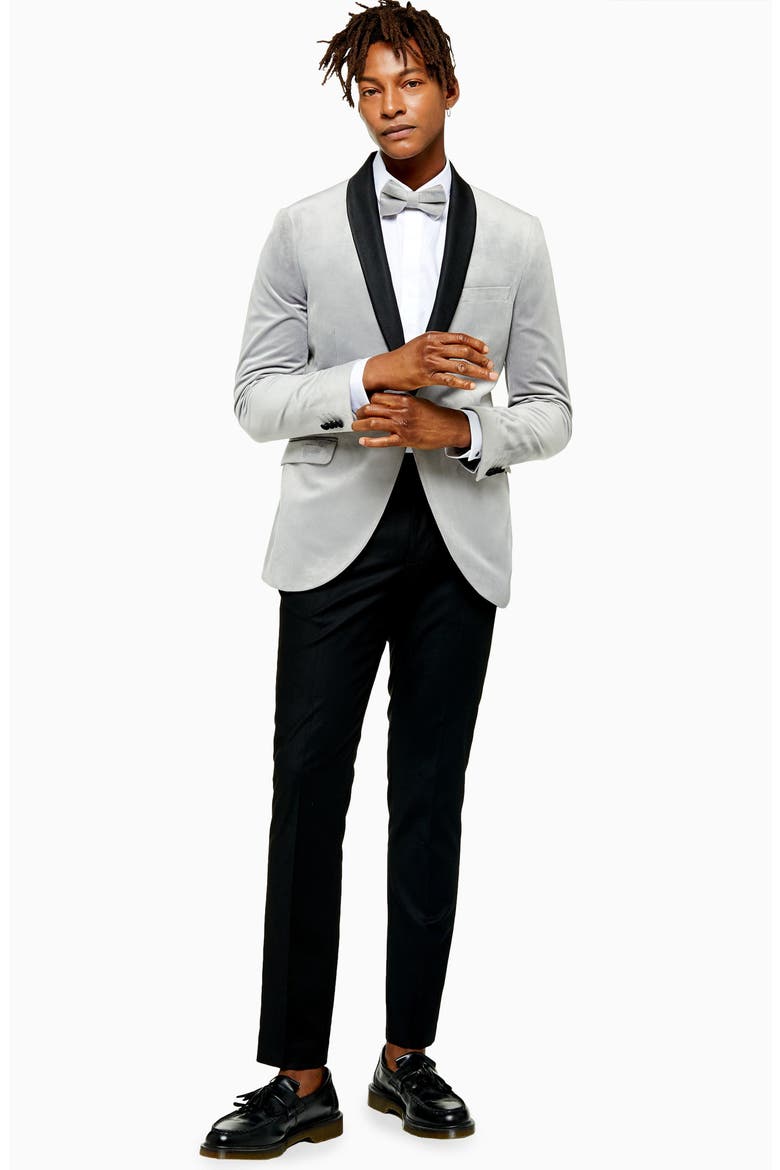 Velvet Skinny Fit Blazer, Alternate, color, SILVER