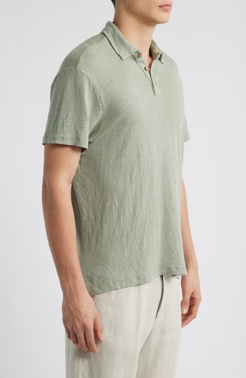 Alex Crane  Linen Polo In Moss