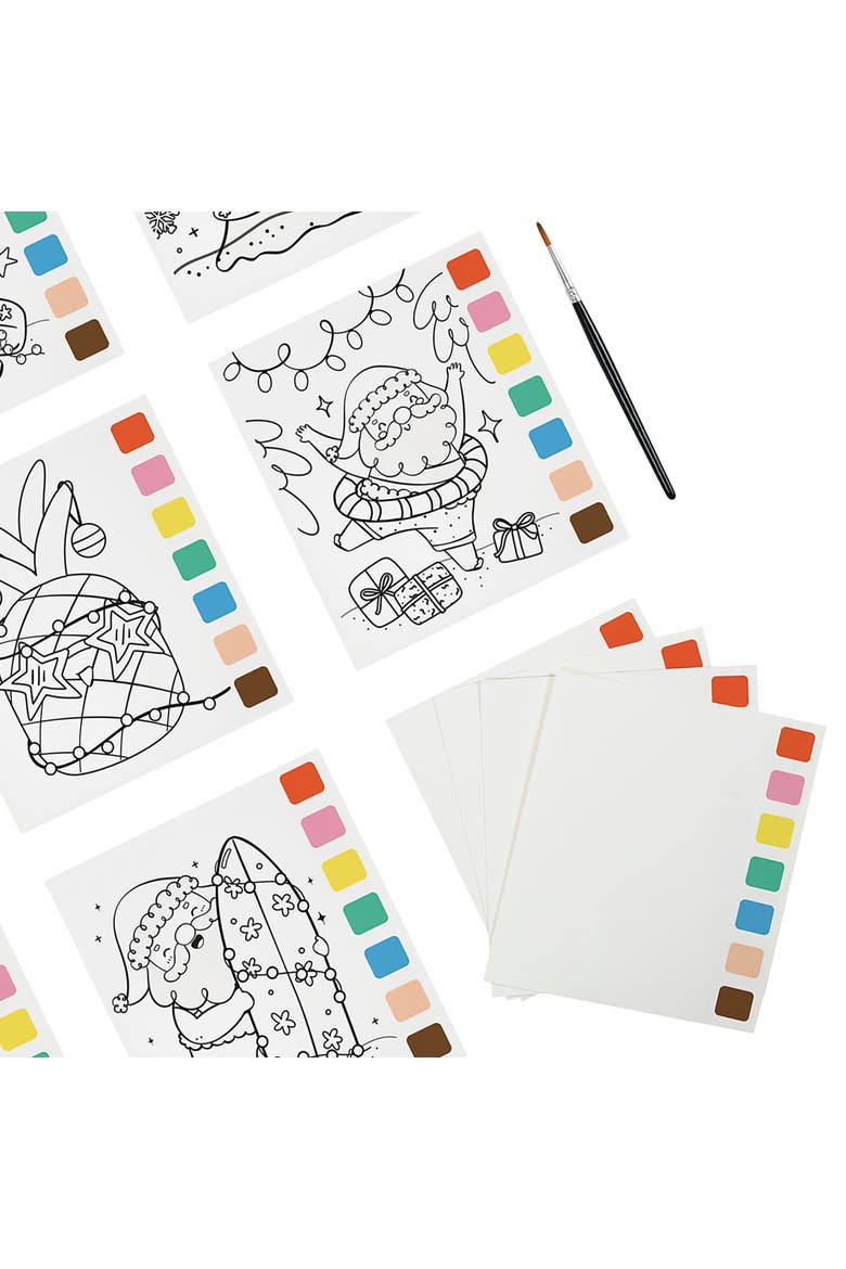 Watercolor Pad Kit, Surfing Santa, 8 Christmas Designs, Alternate, color, Multicolored