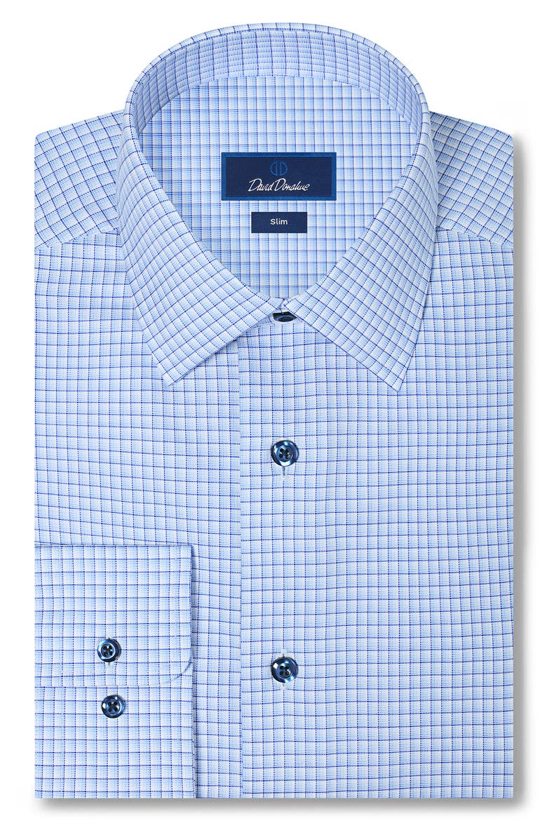 Slim Fit Shadow Check Stretch Cotton Twill Dress Shirt, Main, color, BLUE