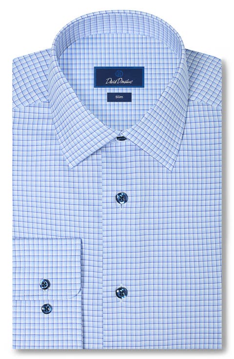 Slim Fit Shadow Check Stretch Cotton Twill Dress Shirt