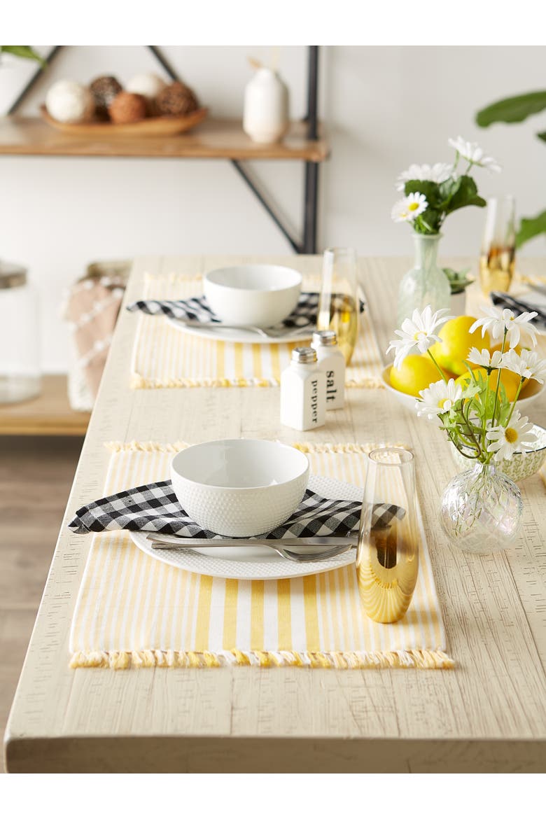 Deep Yellow Stripes With Fringe Placemat Set/6, Alternate, color, Deep Yellow