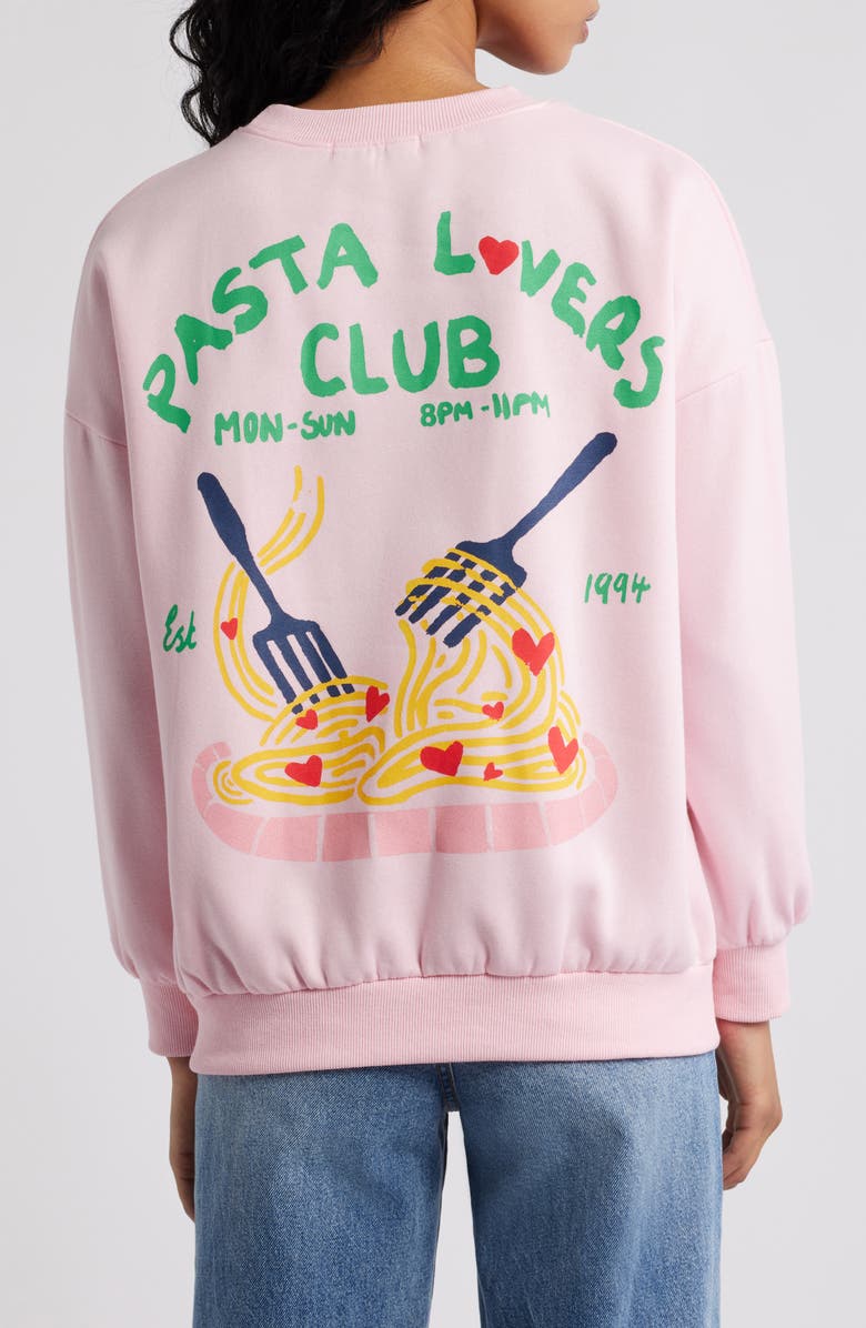 Petal & Pup Pasta Lovers Club Cotton Sweatshirt, Alternate, color, Pink