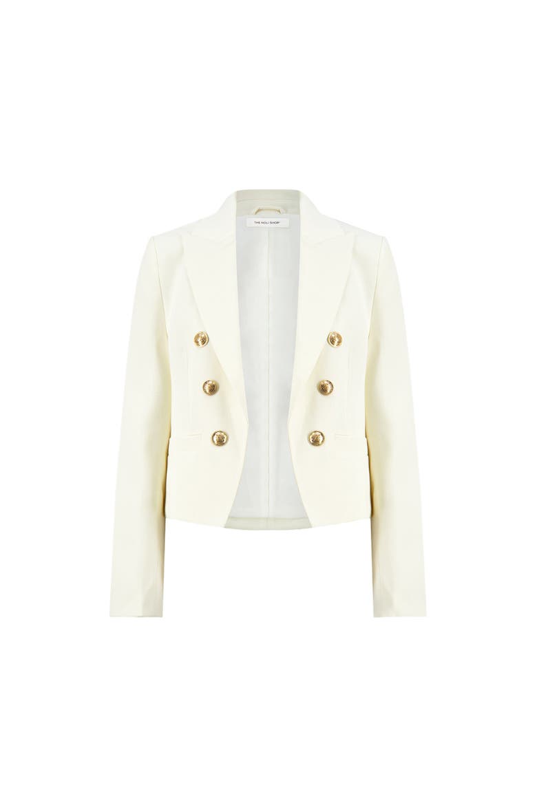 Gabrielle Double Breasted Tweed Blazer, Alternate, color, Pearl