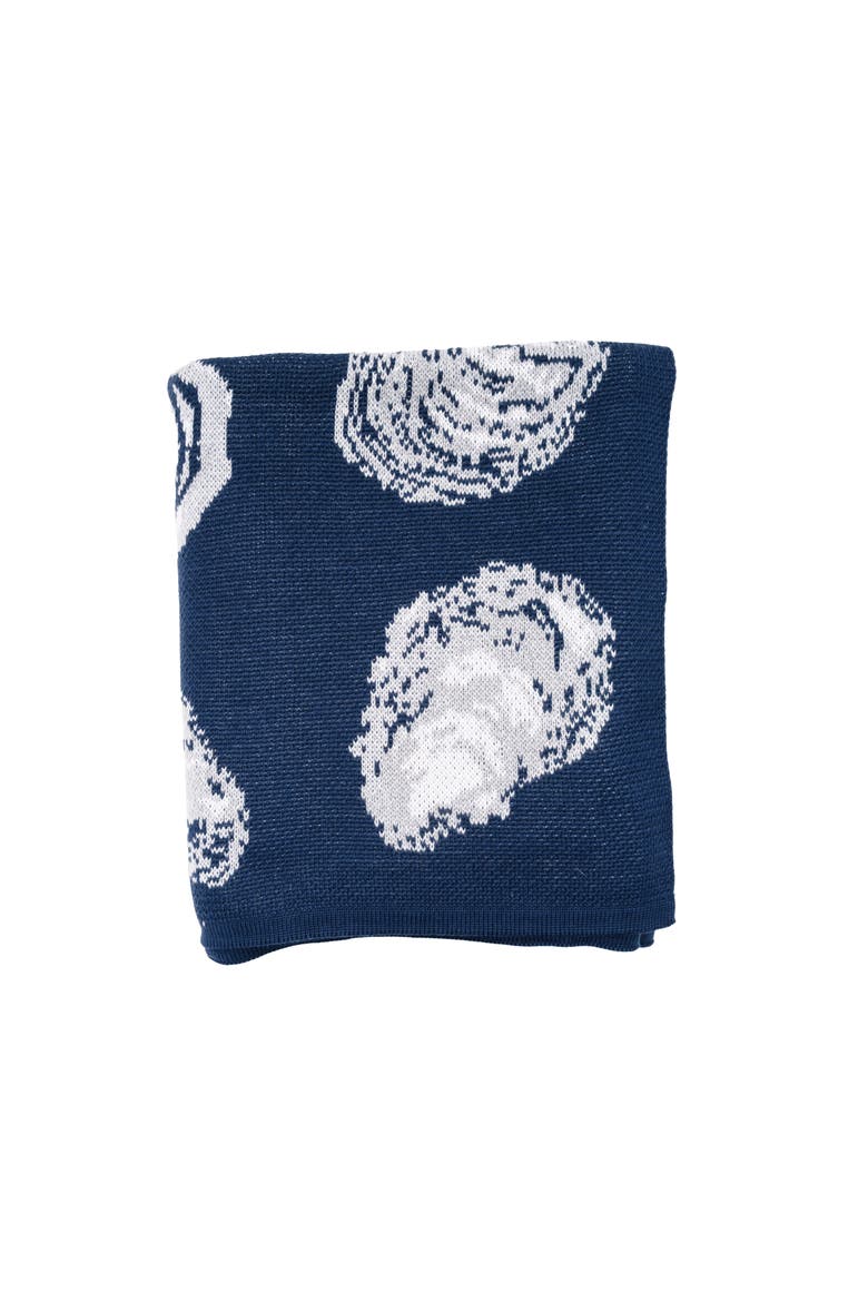 Oyster Pattern Knit Throw Blanket, Alternate, color, Blue