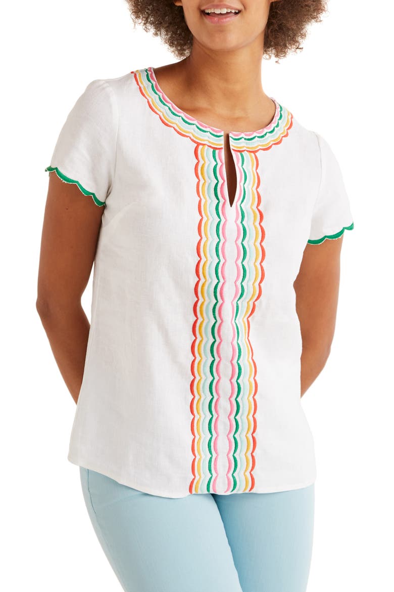 Laura Embroidered Linen Top, Main, color, IVORY