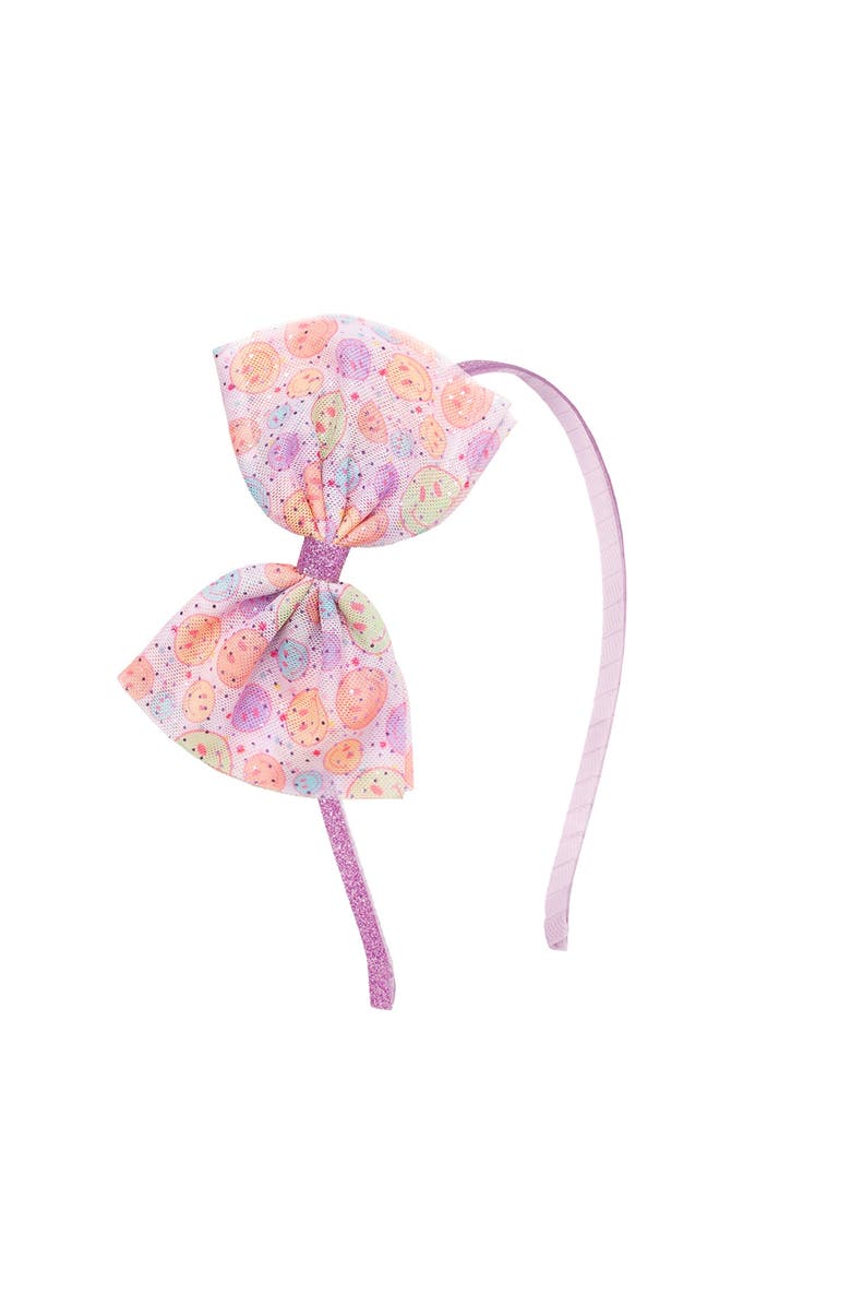 Sweet Wink Smiley Face Tulle Bow Headband, Main, color, Multicolor