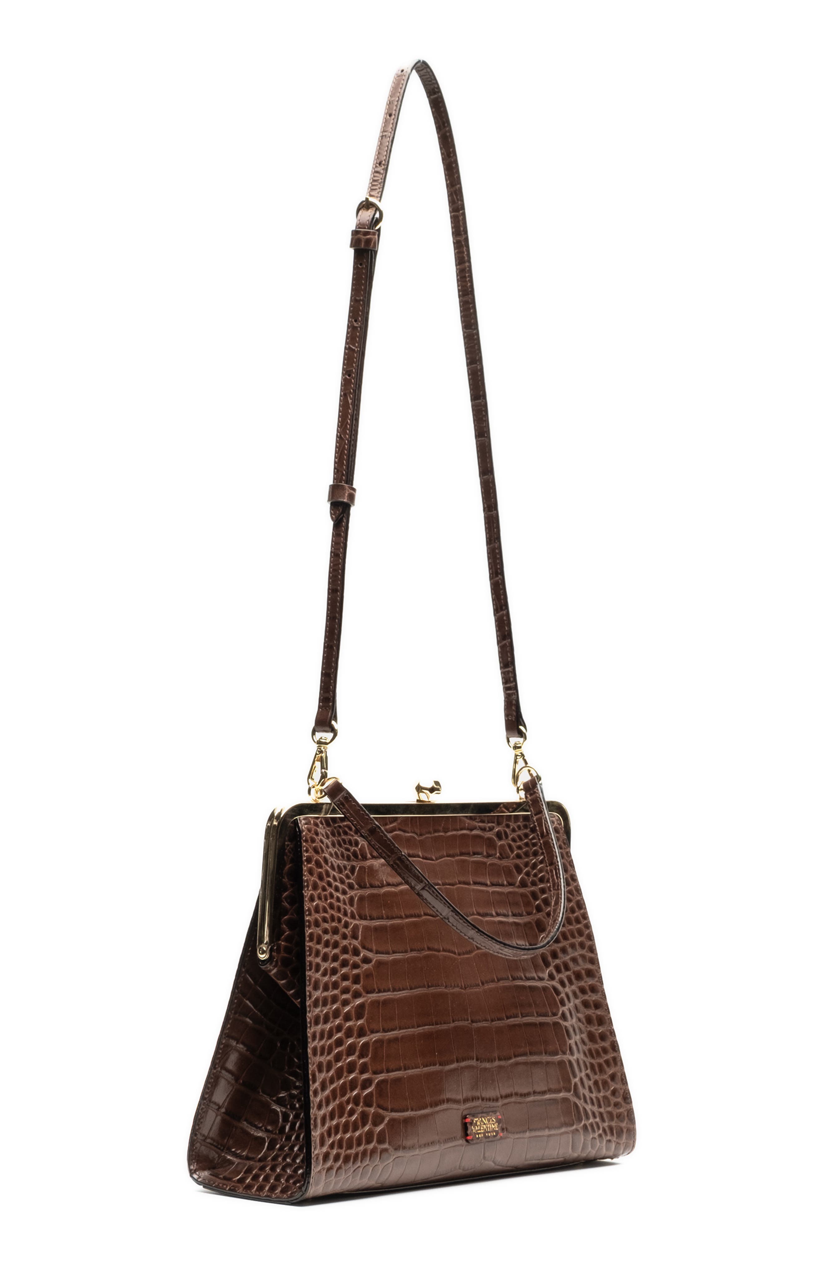 Jackie Croc Embossed Leather Frame Bag, Alternate, color, CHOCOLATE