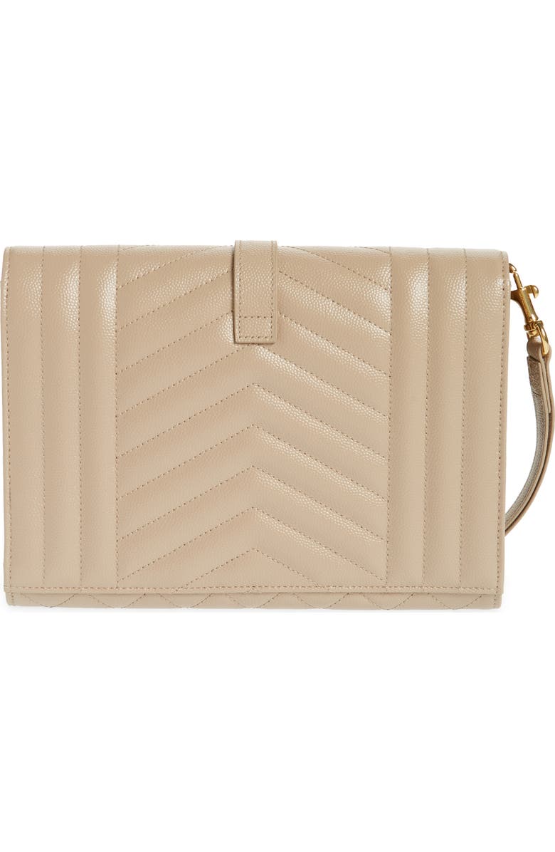 Saint Laurent Monogram Matelassé Leather Clutch, Alternate, color, Beige