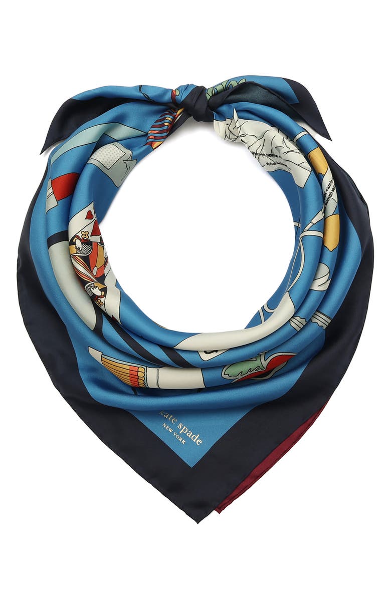 Kate Spade New York What
s in My Bag Square Silk Scarf, Main, color, Blue Multi