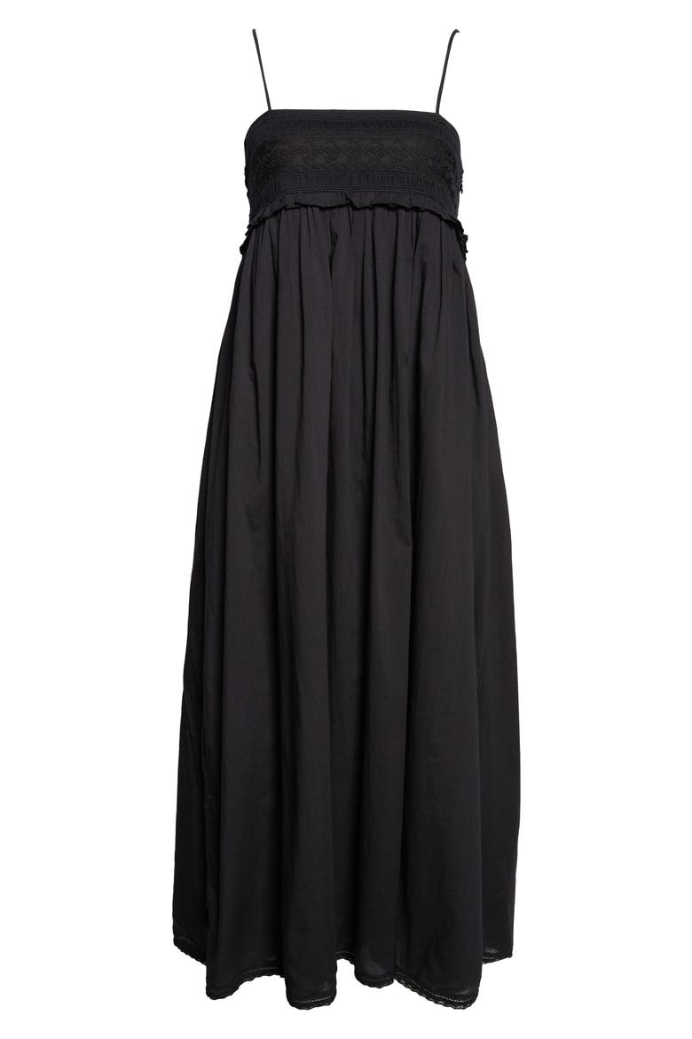 Danielle Embroidered Lace Ruffle Trim Midi Dress, Alternate, color, BLACK