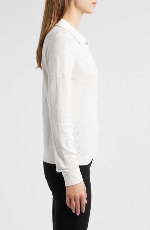 Frame The Snap Long Sleeve Linen Blend Henley In Alabaster