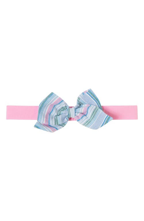 Andy & Evan Stripe Cotton Dress, Bloomers & Bow Headband Set In Blue