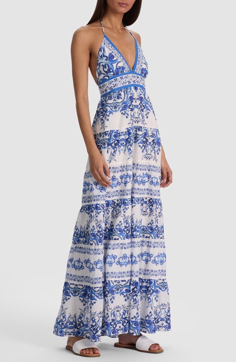 Alice + Olivia Karolina Print Cotton Halter Maxi Dress, Alternate, color, Solstice