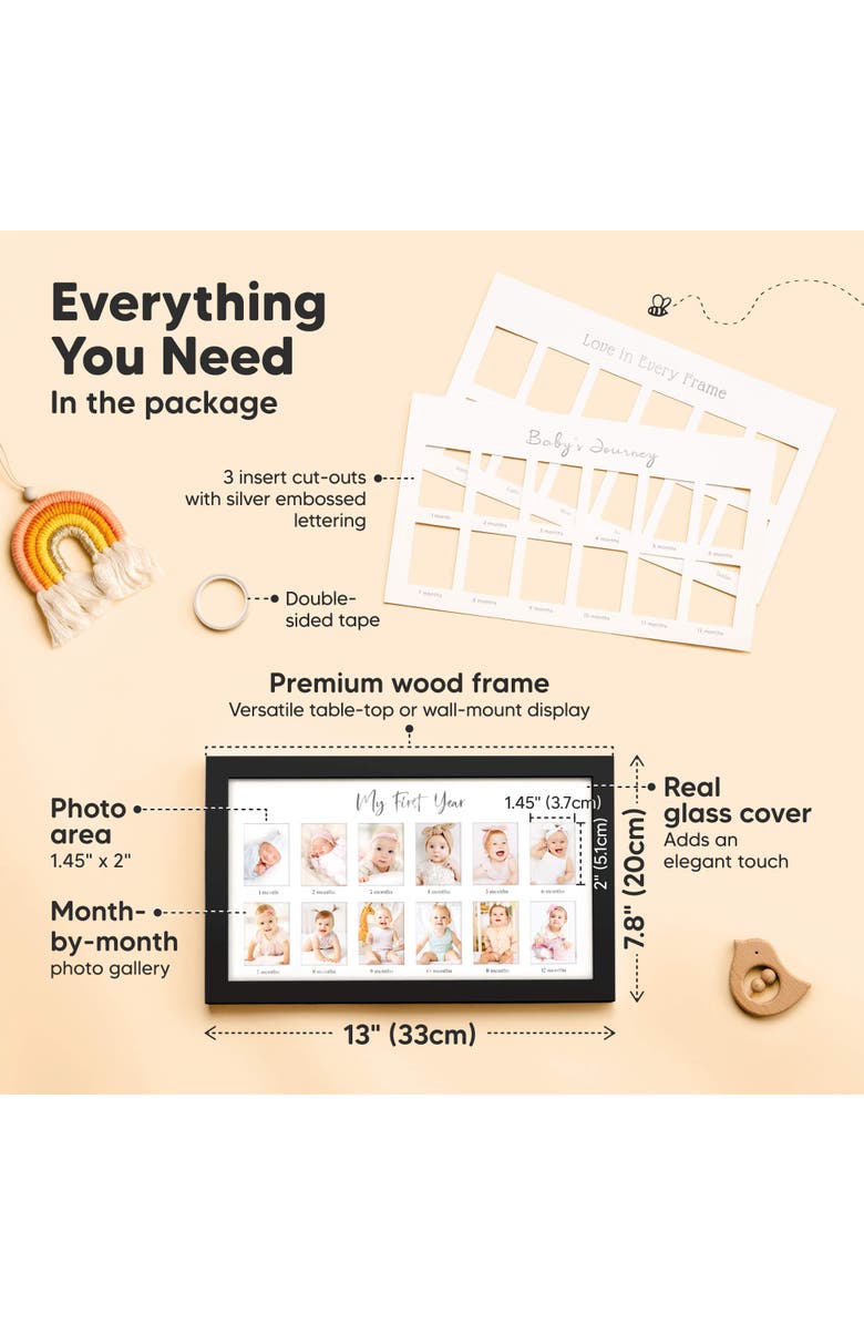 KeaBabies Nova Baby's First Year Picture Frame, Alternate, color, Onyx Black
