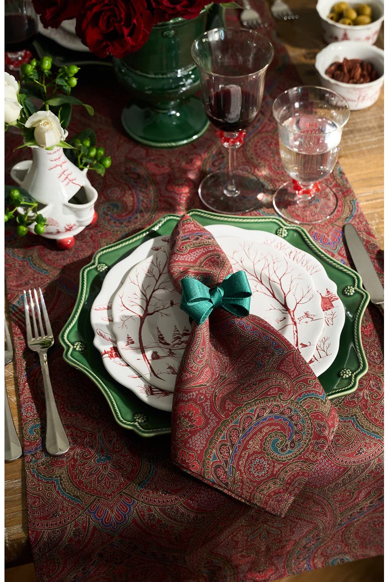 Paisley Linen Table Runner, Alternate, color, RED