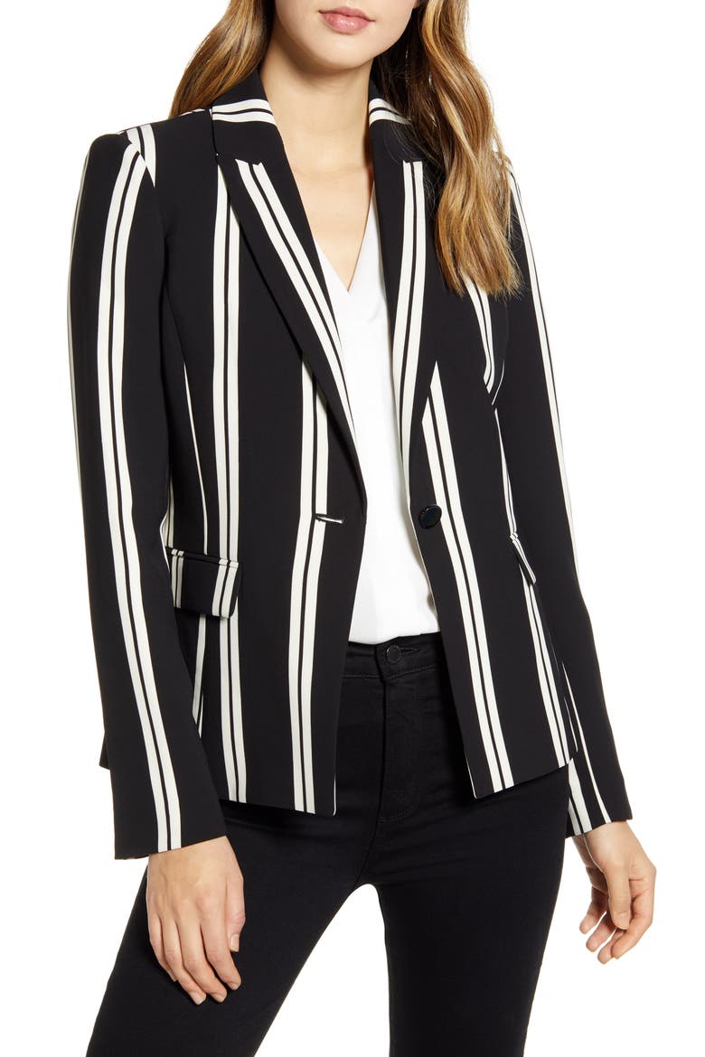 Stripe Blazer, Main, color, BLACK/ WHITE
