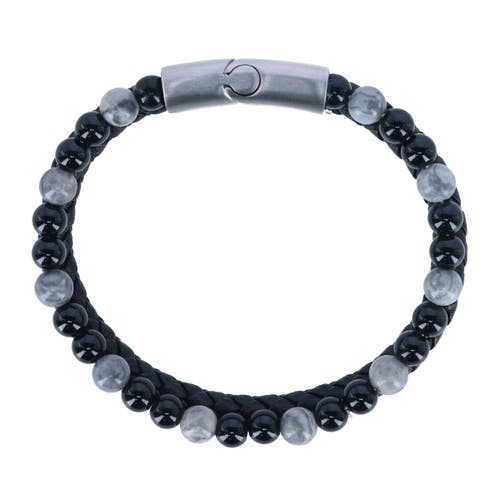 Trafalgar Loose Fit Thurgood Beaded And Braided Leather Secure Clasp Bracelet In Black
