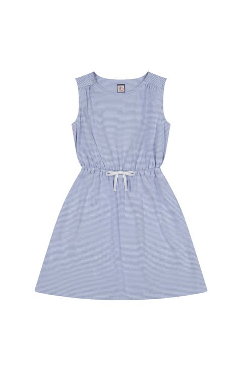 Lindsey Drawstring Dress Cornflower Blue Mini Stripe