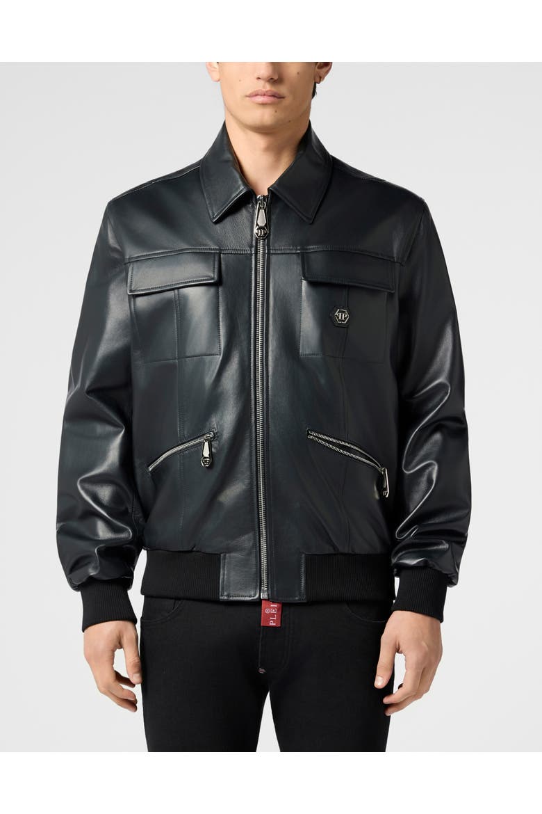 Nappa Leather Bomber Palms Men, Main, color, black