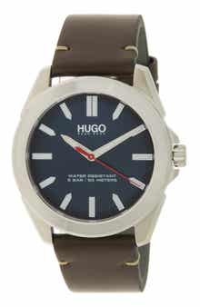 HUGO #Adventure Leather Strap Watch, 42mm