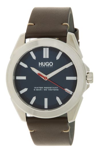Hugo Boss Hugo #adventure Leather Strap Watch, 42mm In Blue
