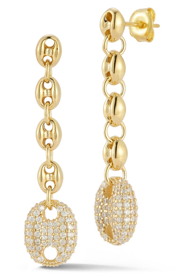 14K Gold Cubic Zirconia Chain Link Drop Earrings, Main, color, GOLD