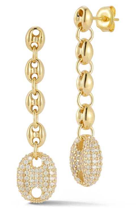 14K Gold Cubic Zirconia Chain Link Drop Earrings