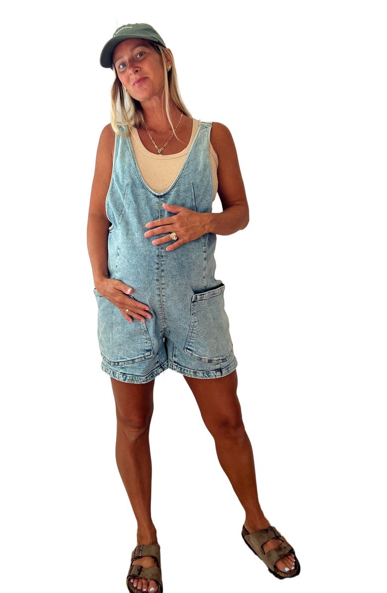 PinkBlush Denim Scoop Neck Short Overall, Alternate, color, Light Blue