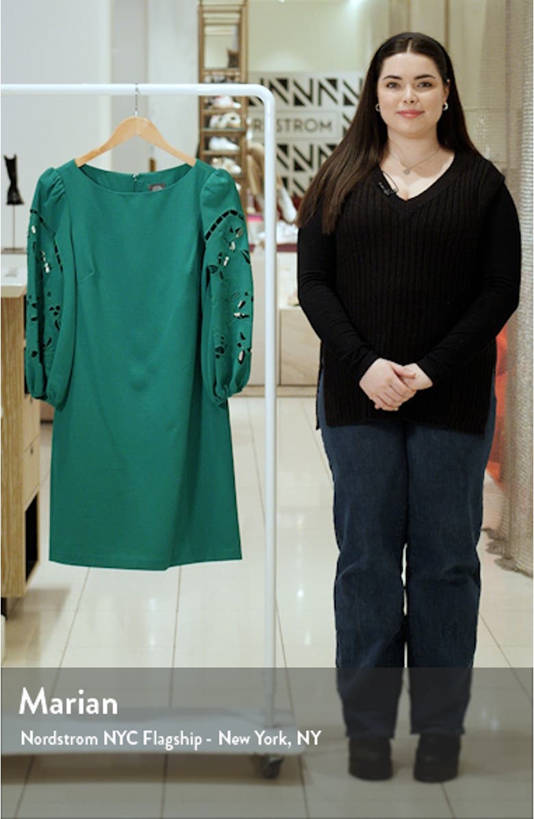 Eyelet Sleeve Crepe Shift Dress, sales video thumbnail