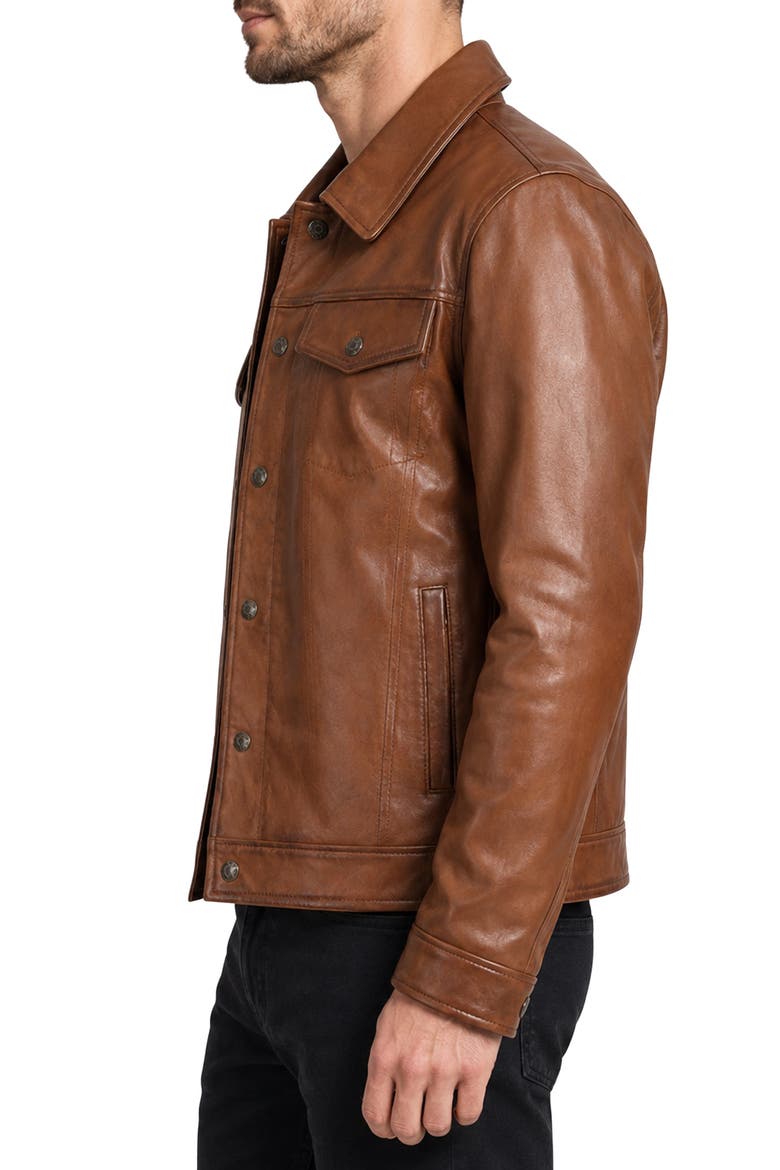 Vintage Leather Trucker Jacket, Alternate, color, BROWN