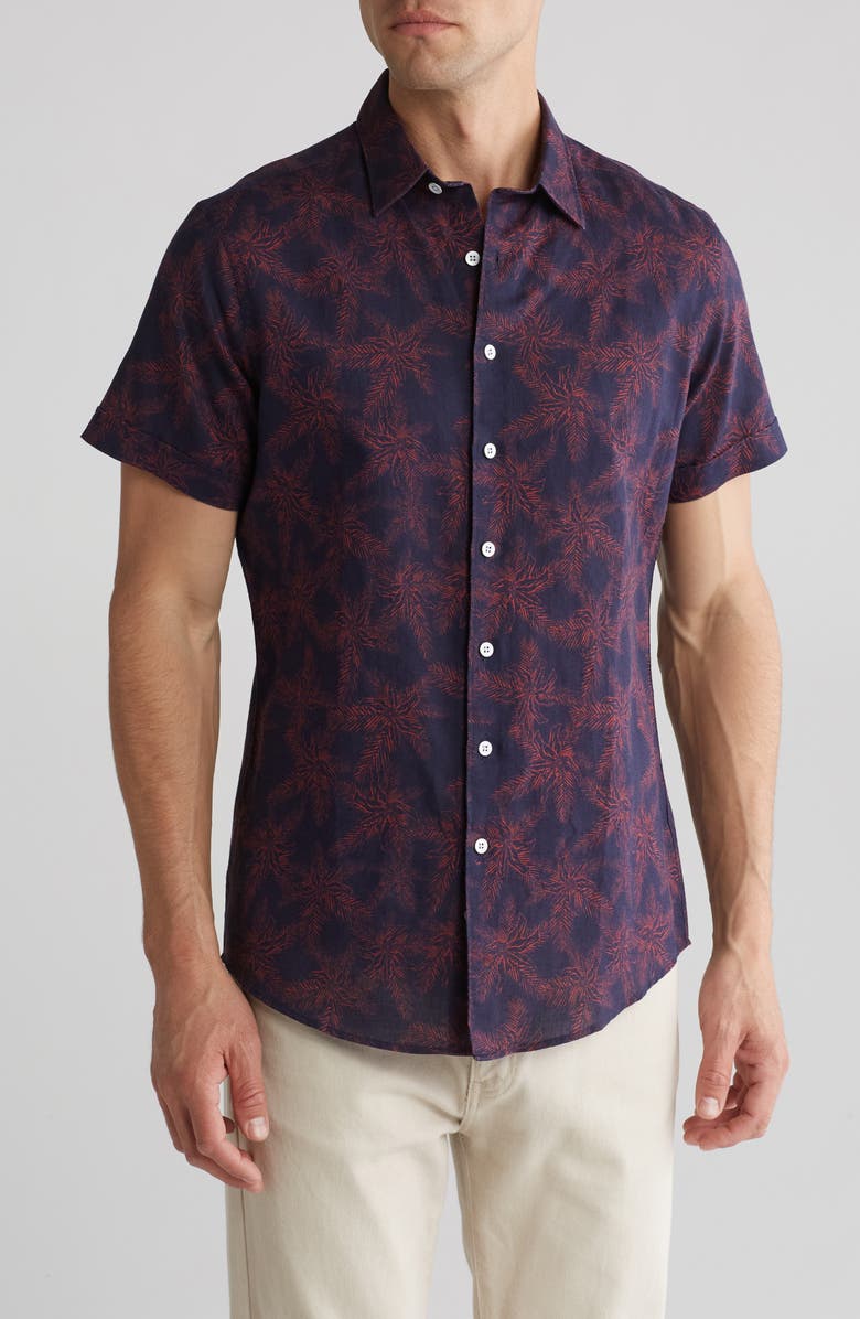 Rodd & Gunn Short Sleeve Linen & Cotton Blend Button-Up Shirt, Main, color, Terracotta Multi