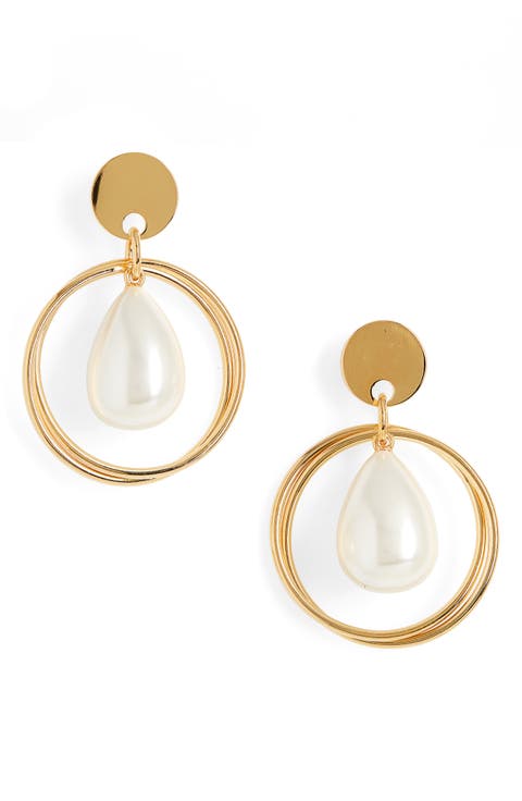 Imitation Pearl Teardrop Hoop Earrings