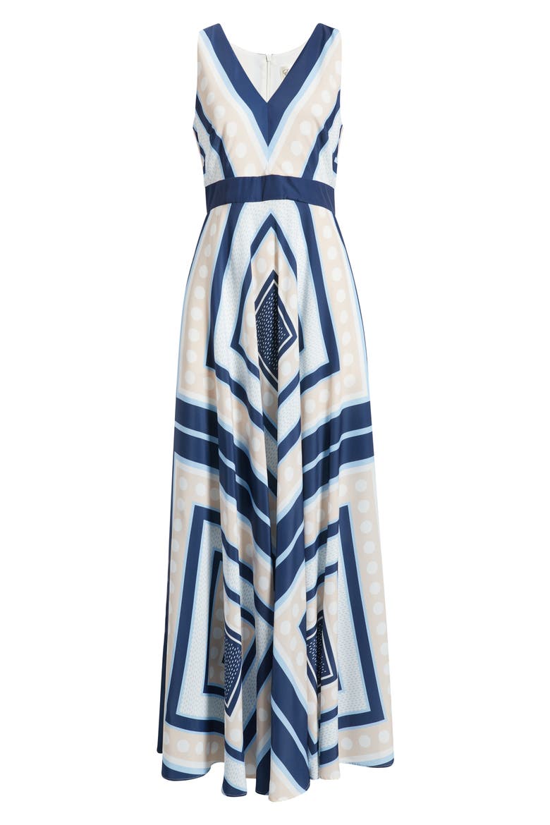 Scarf Print Crêpe de Chine Maxi Dress, Alternate, color, NAVY