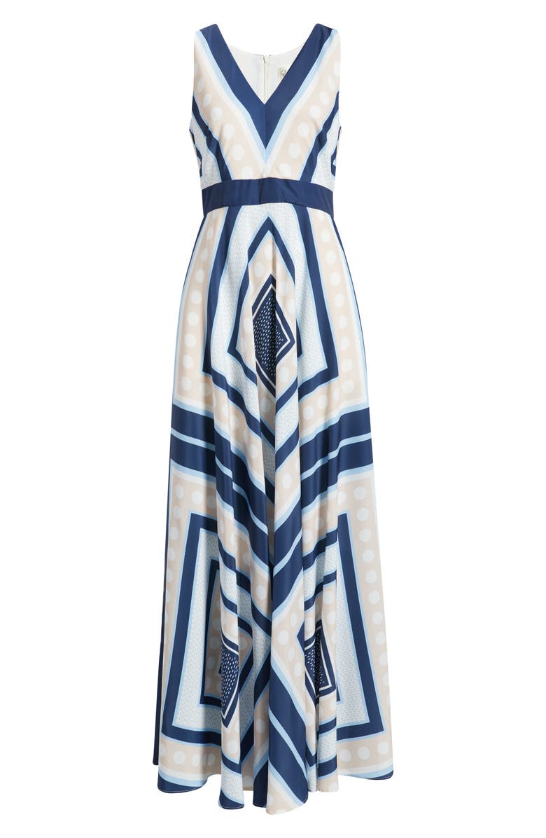 Eliza J Scarf Print Crêpe de Chine Maxi Dress, Alternate, color, Navy