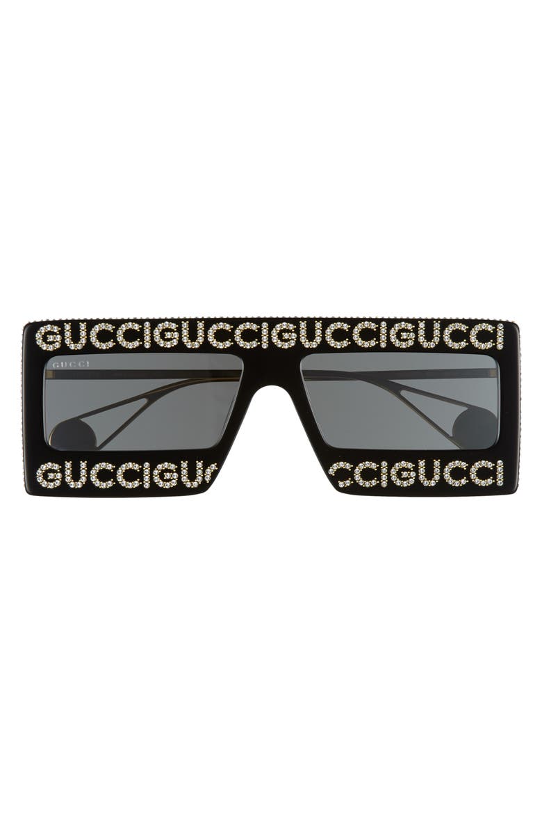 60mm Mask Rectangular Sunglasses, Alternate, color, BLACK/SWAROVSKI W/GREY WHITE