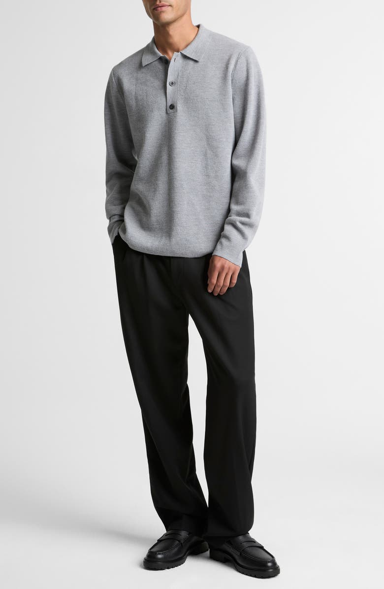 Vince Milano Knit Long Sleeve Merino Wool Polo Sweater, Alternate, color, Heather Grey
