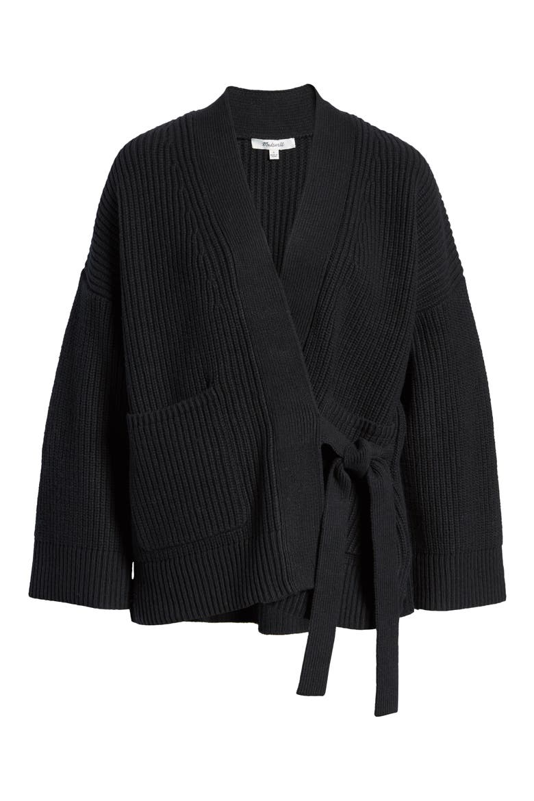 Madison Rib Side Tie Cardigan (Nordstrom Exclusive), Alternate, color, TRUE BLACK