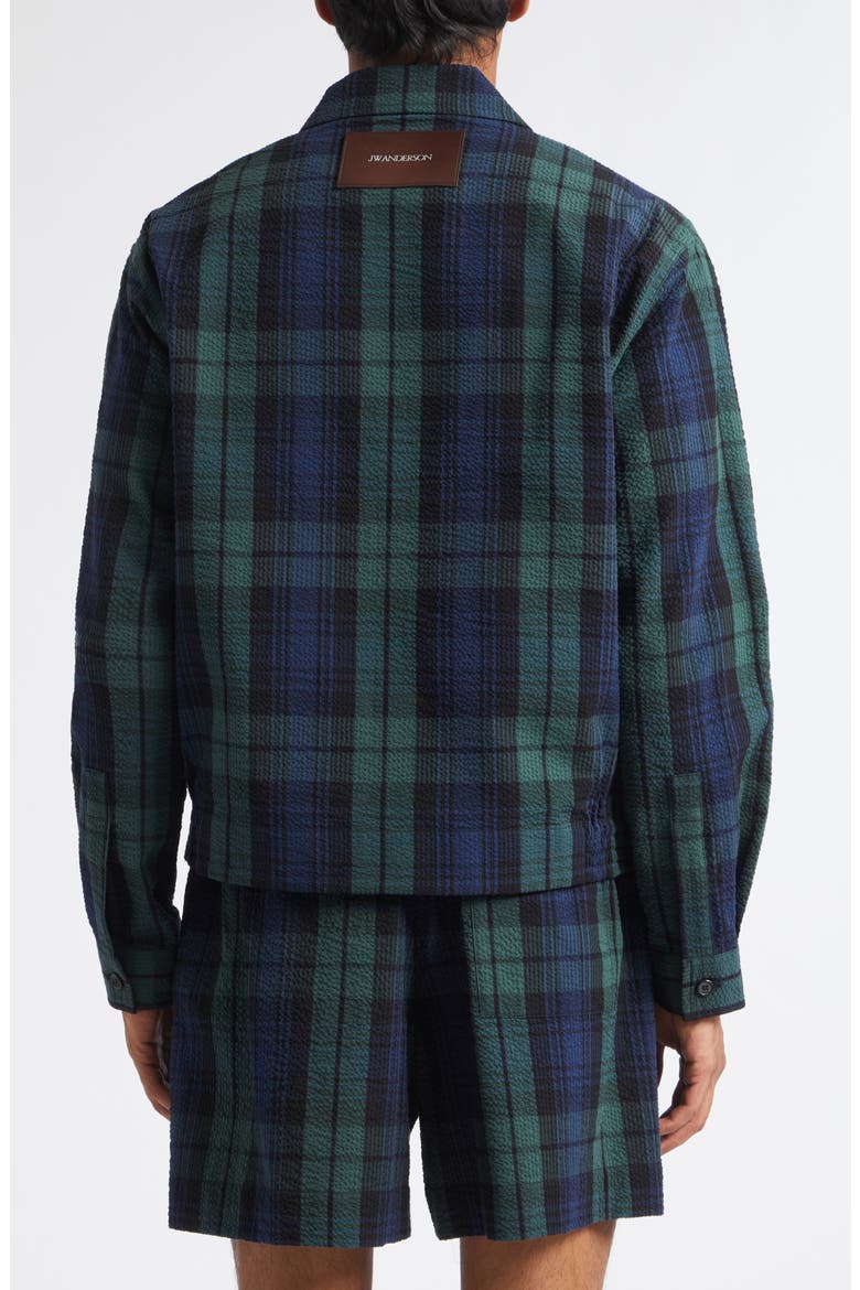 Plaid Cotton Seersucker Zip Jacket, Alternate, color, NAVY/ GREEN