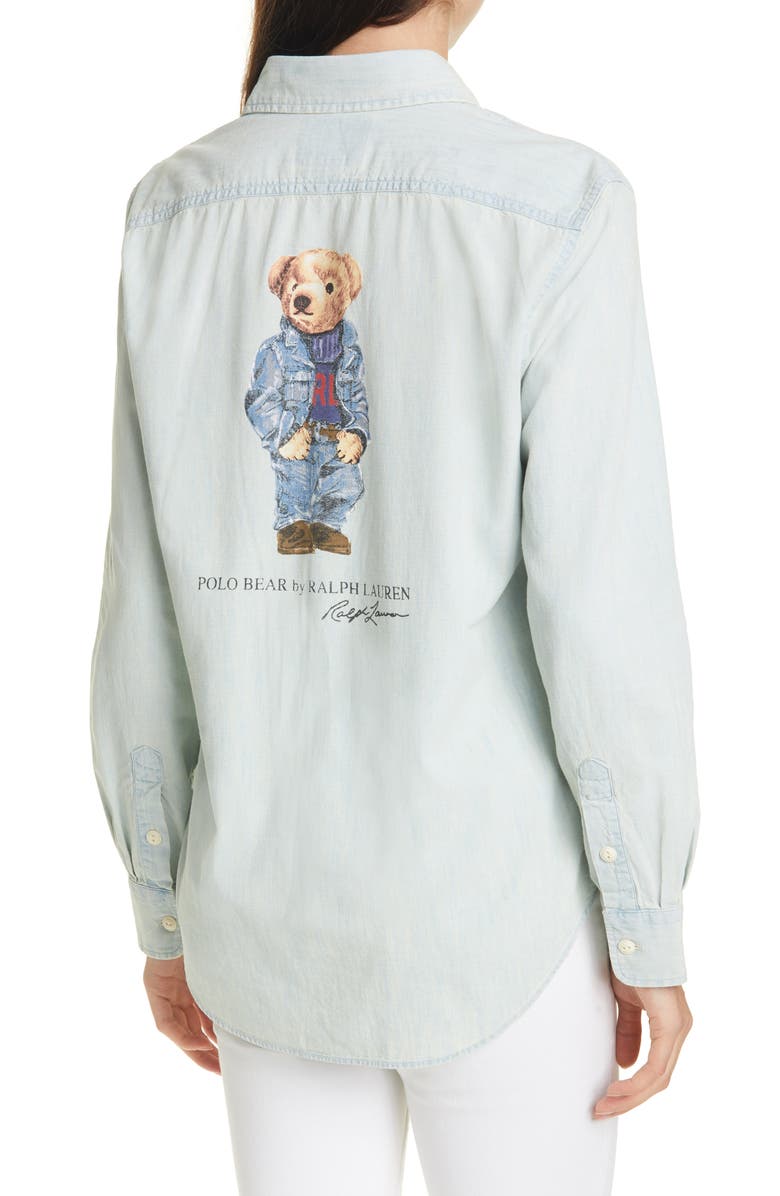 Polo Ralph Lauren Polo Bear Graphic Chambray Button-Up Shirt, Alternate, color, 