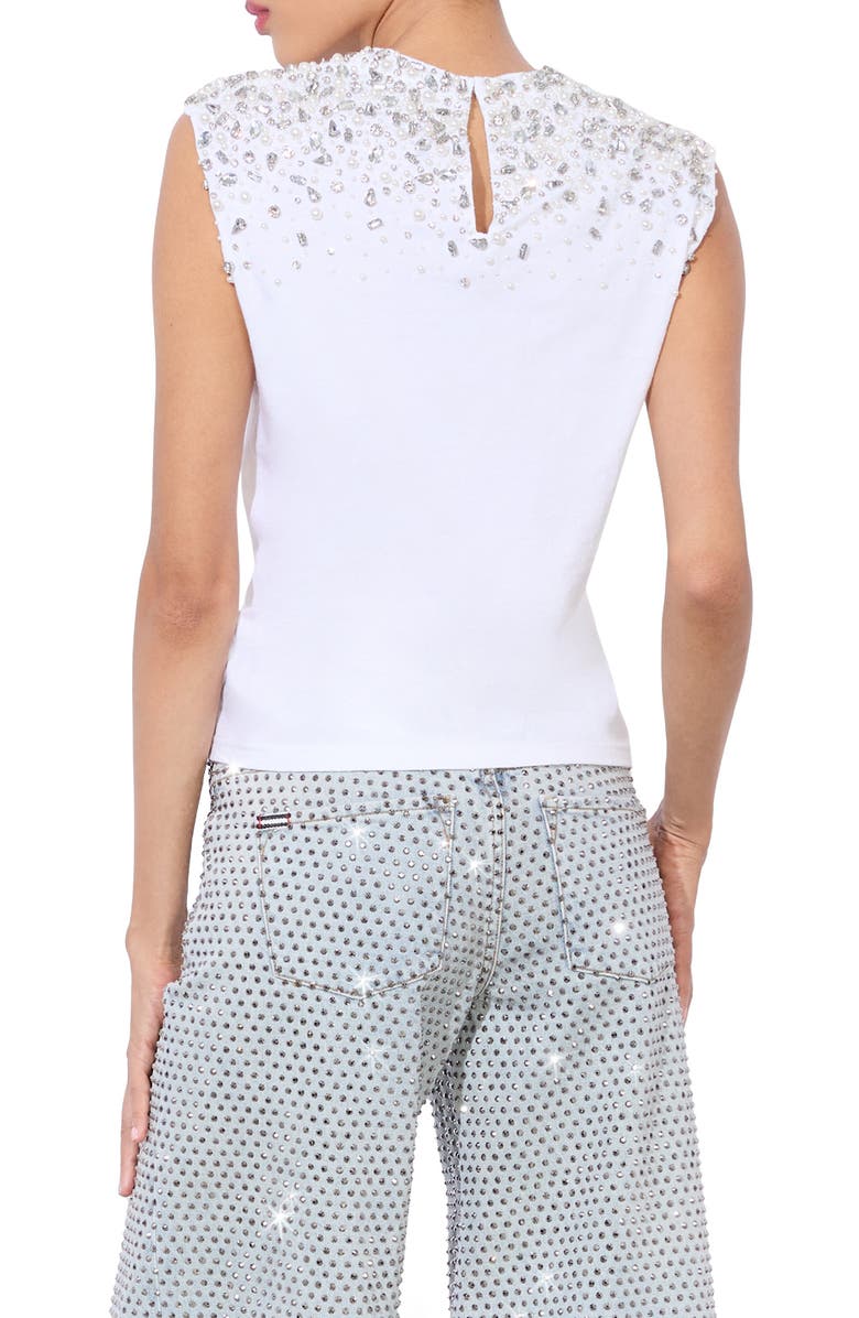 Alice + Olivia Micah Crystal Detail Rolling Stones Graphic Muscle T-Shirt, Alternate, color, Off White Multi