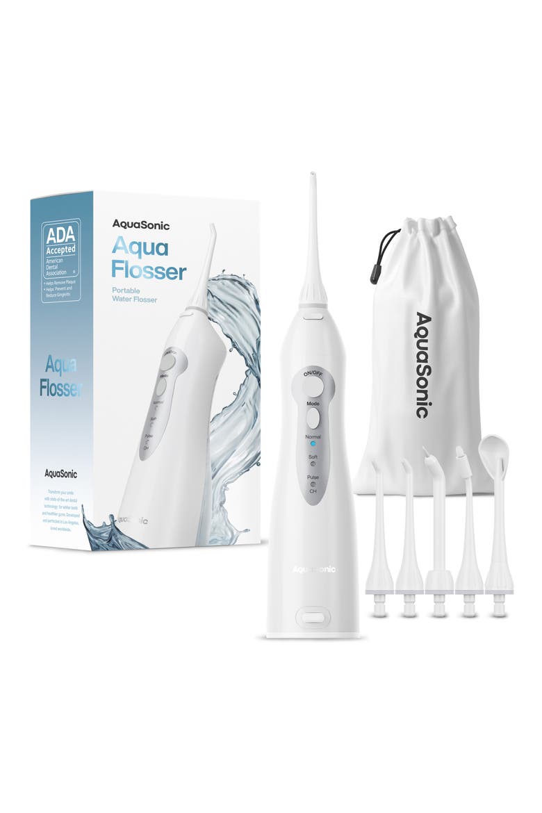 Aqua Flosser Cordless Rechargeable Water Flosser in White, Main, color, NO COLOR