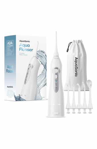 AQUASONIC White Water Flosser with 4 Tips & Travel Pouch