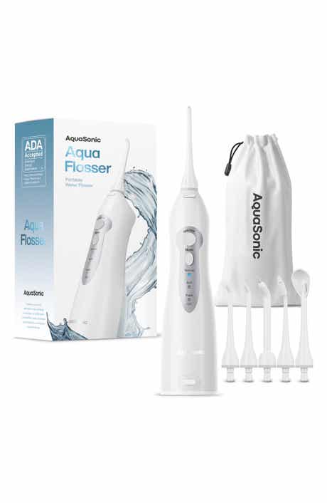 AQUASONIC White Water Flosser with 4 Tips & Travel Pouch